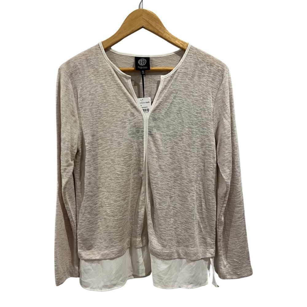 Bobeau Long Sleeve burnout V neck casual Blouse Size M NW